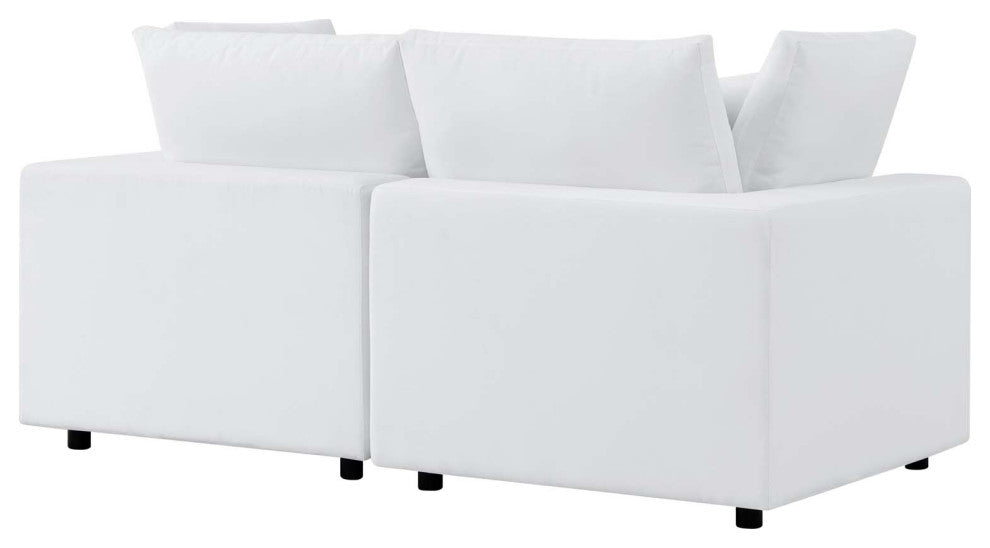 Modular Lounge Loveseat Deep Sofa, Sunbrella, White, Modern, Outdoor Patio