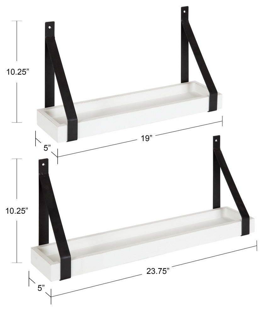 Sudbury Wood and Metal Wall Shelf Set, White/Black 2 Piece