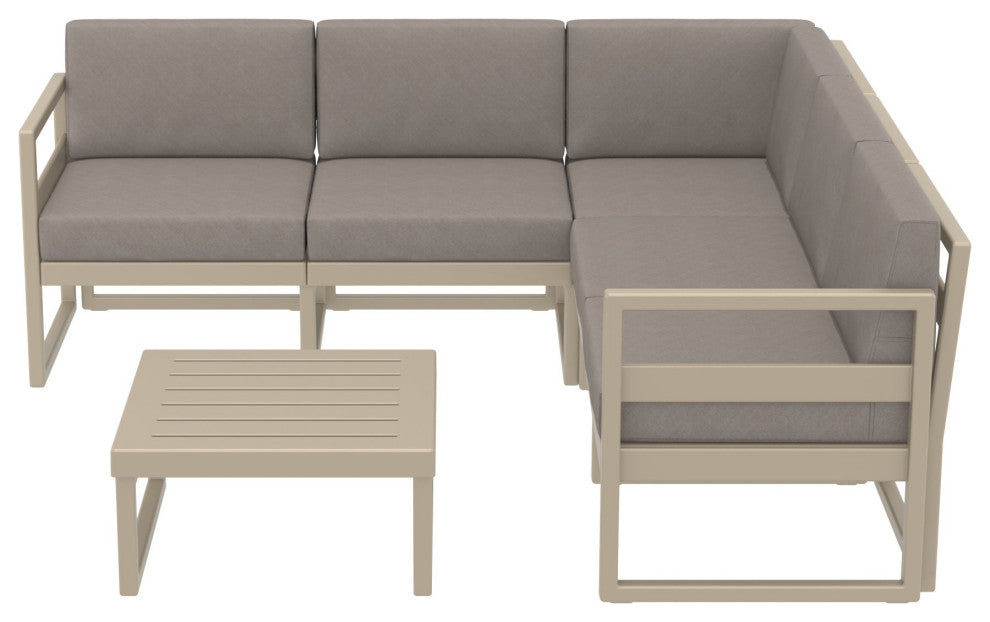 Mykonos Corner 5-Person Sectional Set Taupe, Acrylic Fabric Taupe Cushion