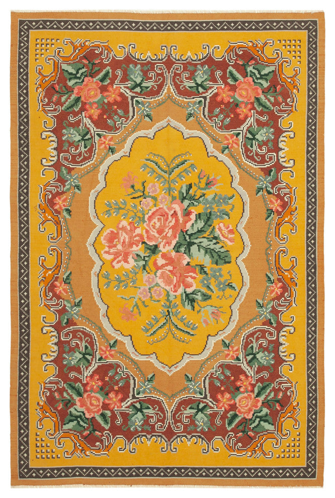 Rug N Carpet - Handmade Moldovian 6' 6'' x 9' 7'' Antique Rose Kilim Rug