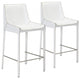 Set of Two White Leather Bar Chairs