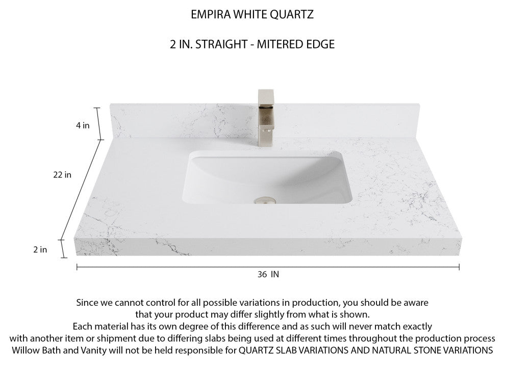 Sonoma 36 Center Sink Bath Vanity in Light Natural Teak with 2" Empira Quartz