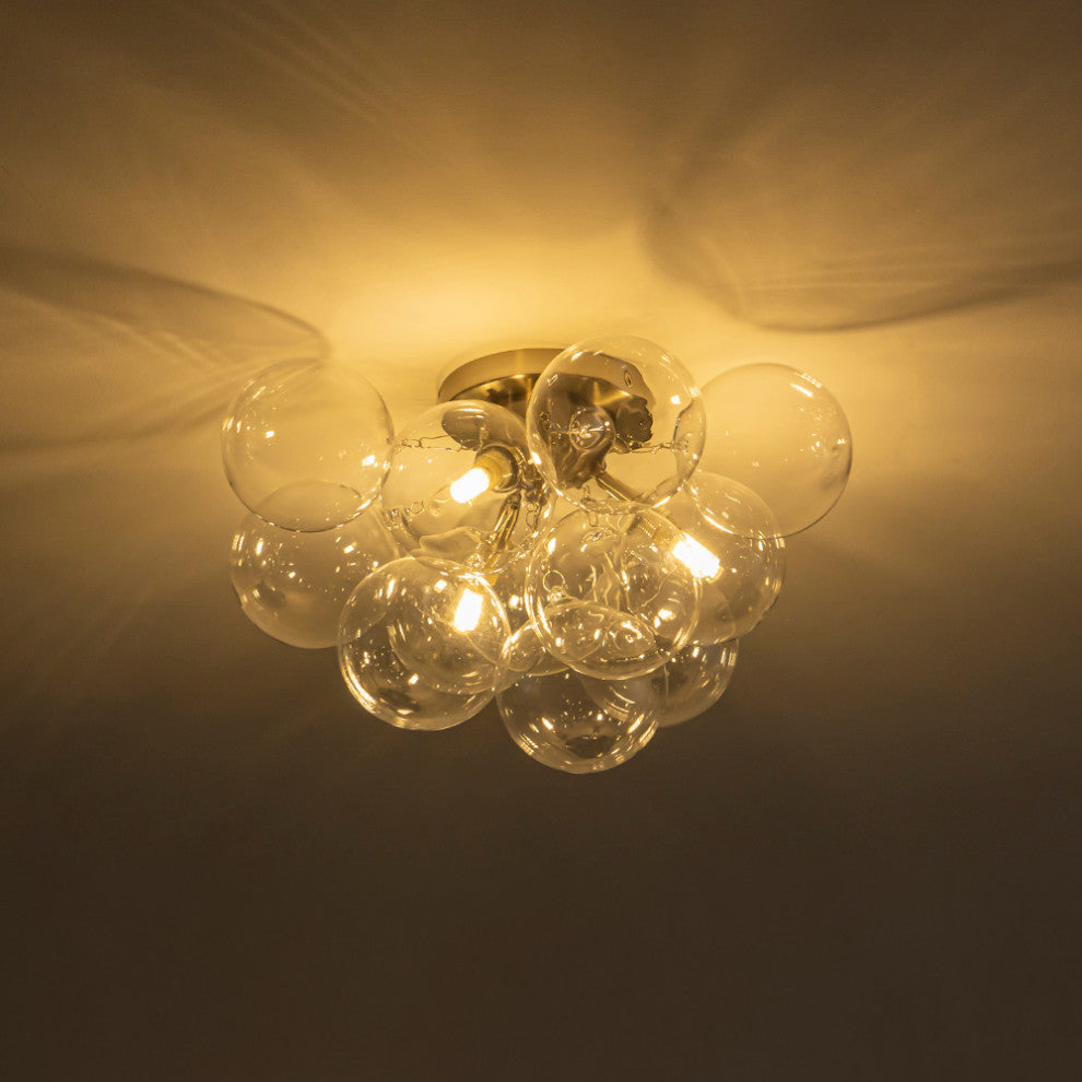 Modern 3-Light Sputnik Design Clear Glass Bubble Semi Flush Mount, Nickel