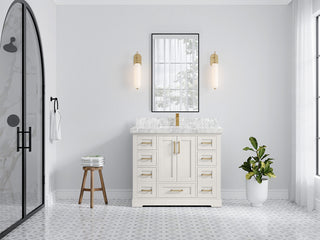 Boston 42" Single Sink Bath Vanity in Alabaster 2" Carrara Marble