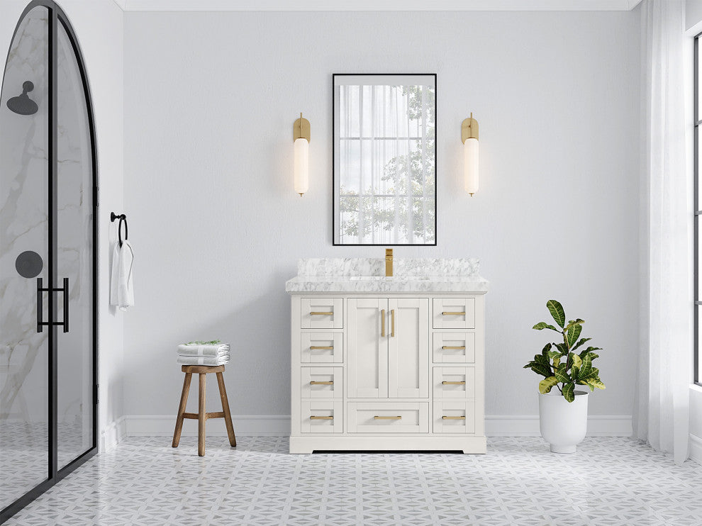 Boston 42" Single Sink Bath Vanity in Alabaster 2" Carrara Marble