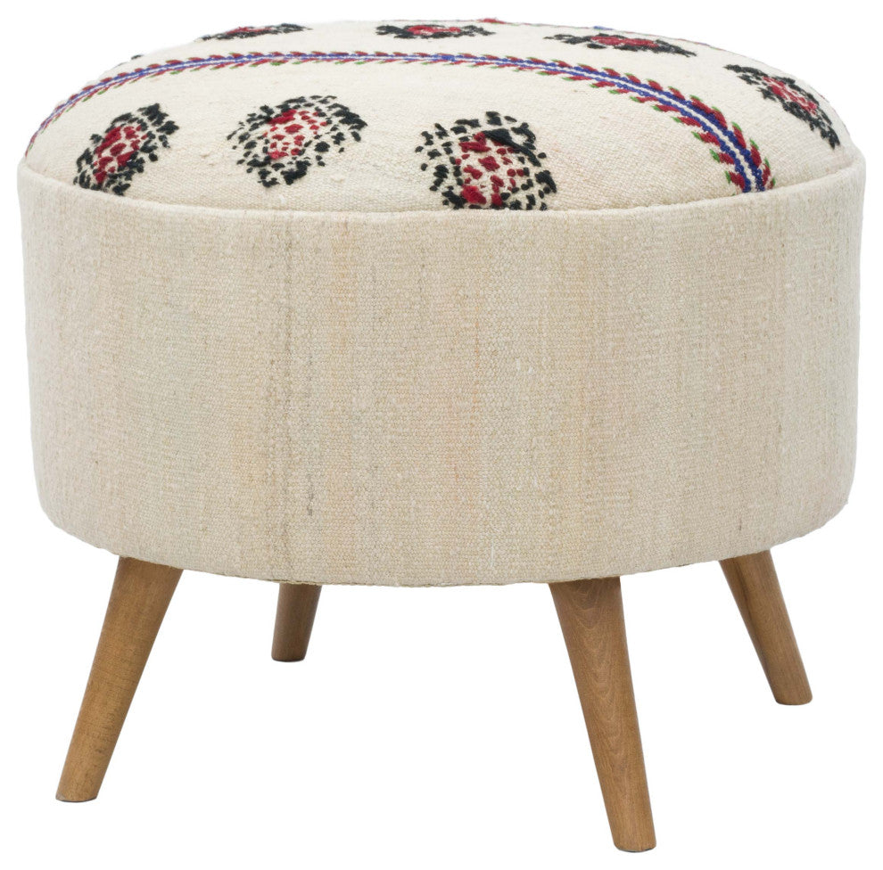 Vintage Hemp Kilim Upholstered Stool