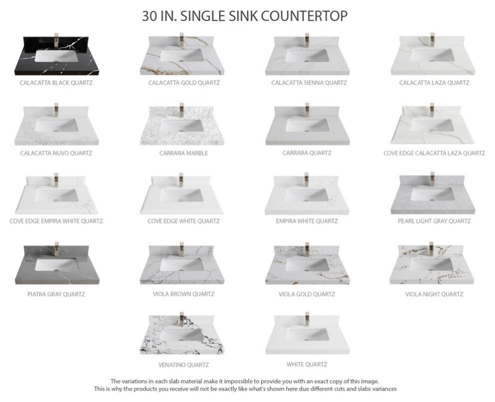 Nashville 30" Single Sink Bath Vanity, White 2" Pearl Light Gray