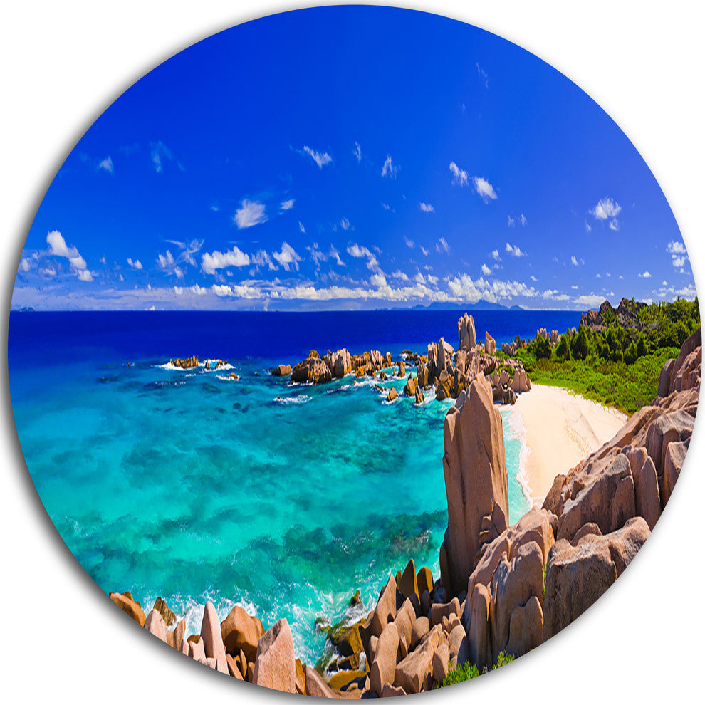 Tropical Beach Panorama, Seascape Photo Round Wall Art, 11"
