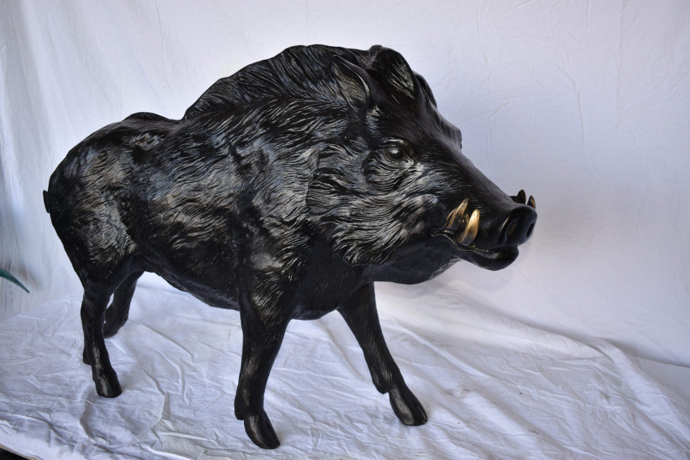 Lifesize Boar Made of Bronze, Statue Size: 12"L x 50"W x 30"H.