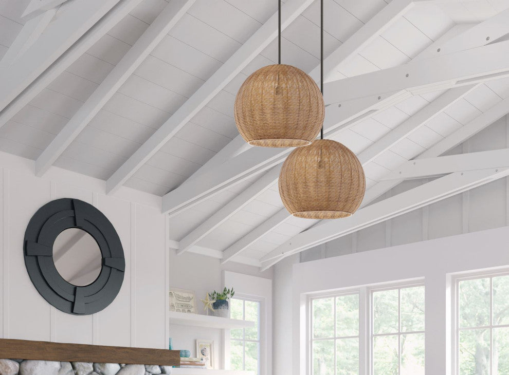 1 Light 16" Natural Rattan Dome Pendant