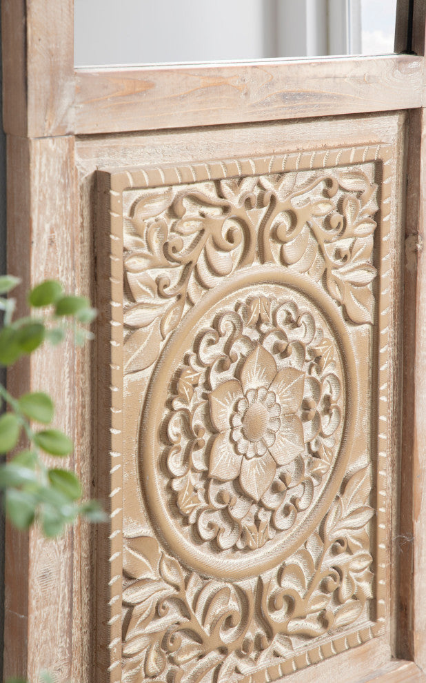 Moynihan Wooden Panel Mirror, Rustic Brown 18x55