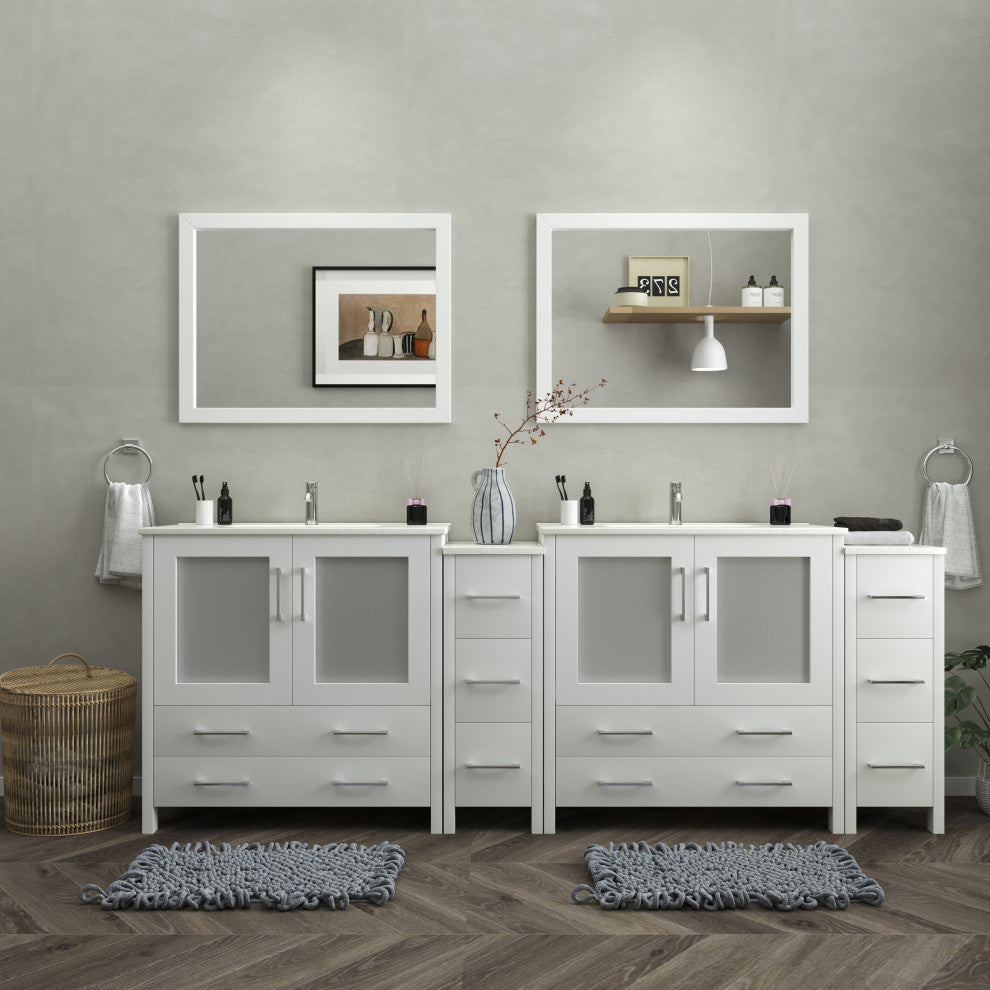 Vanity Art Vanity Set With Ceramic Top, 96", White