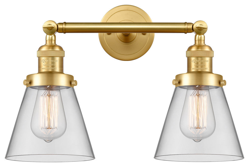 Small Cone 2 Light Bath Vanity Light, Satin Gold, Clear