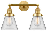 Small Cone 2 Light Bath Vanity Light, Satin Gold, Clear