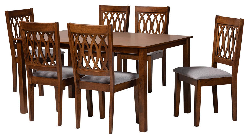 Denia Dining Collection, Gray/Walnut Brown, 7-Piece Dining Set