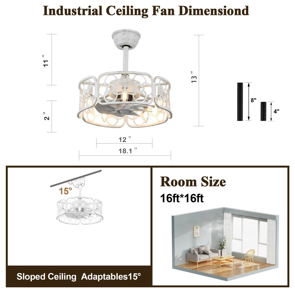 White Vintage Reversible Ceiling Fan 5-light 18.1" with Remote for Bedroom
