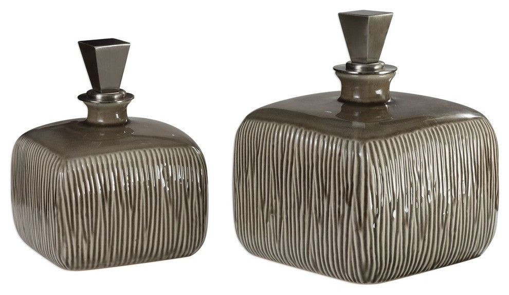 Uttermost Cayson Ribbed Ceramic Bottles, Set of 2