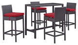 Modway Convene 5 Piece Outdoor Patio Pub Set, Espresso Red