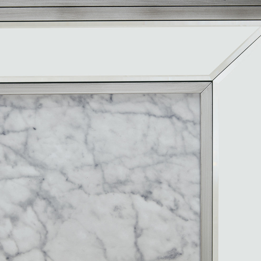 Trason Mirrored Faux Stone Fireplace with Color Changing Firebox, Silver