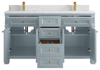 Paris 60" Double Sink Bathroom Vanity, Blue Heather 1.5" Empira Quartz