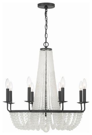 Bella 8-Light Matte Black Chandelier, Frosted Glass Beads