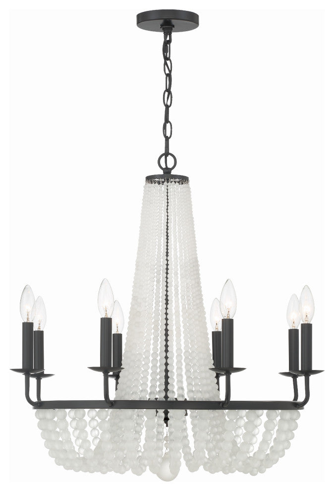 Bella 8-Light Matte Black Chandelier, Frosted Glass Beads