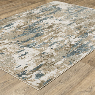 Easely Modern Abstract Elements Beige/ Teal Area Rug, 5'3" x 7'6"