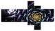 Dark Blue Fractal Flower in Dark, Floral Canvas Art print, 60"x32", 5 panels