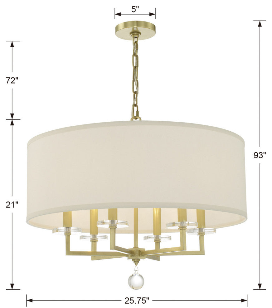 Crystorama 8116-AG, 6-Light Chandelier, Aged Brass