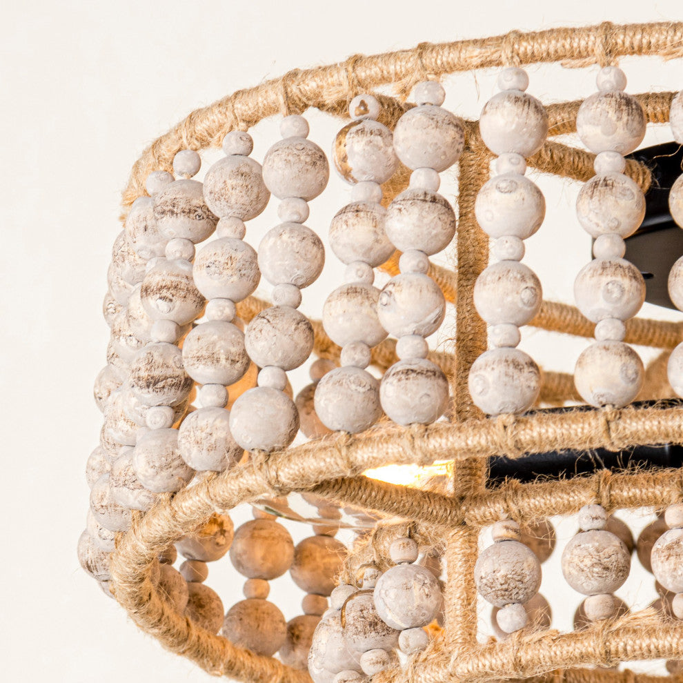 15.75-in Cicle Wood Beads Rustic Chandelier