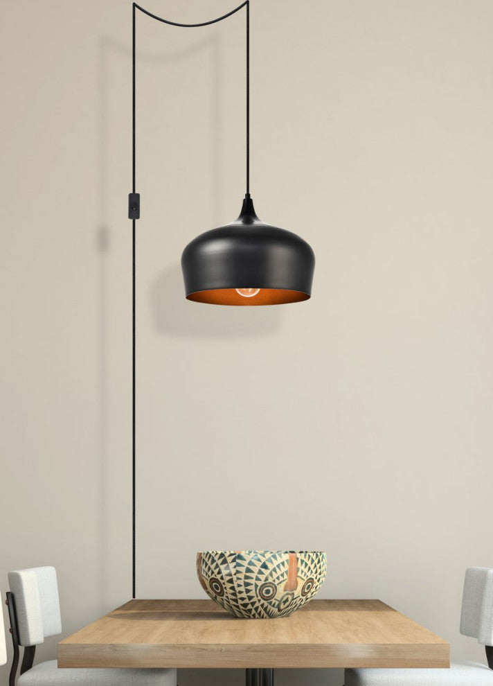 Nina 1-Light Black Plug-In Pendant