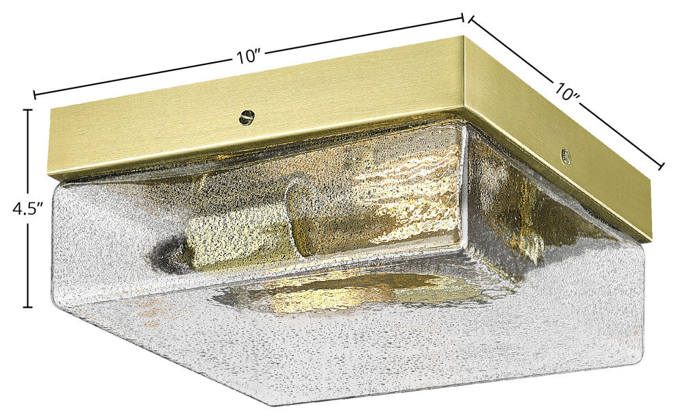 10" 2-Light Flush Mount Light, New Age Brass, Smoke Bubble Glass