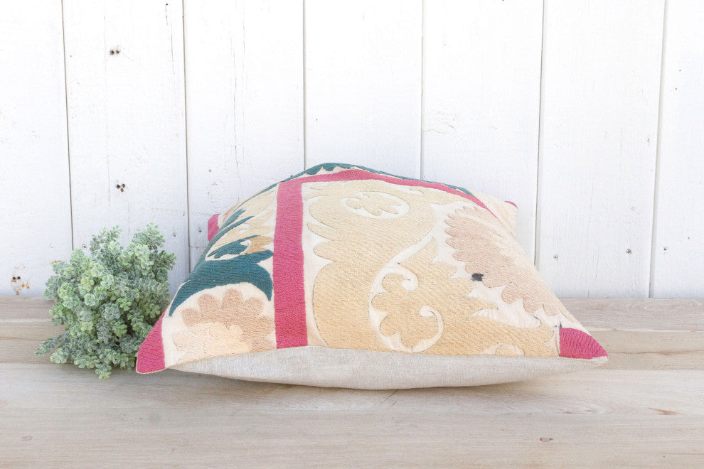 Peach Rose Vintage Suzani Pillow
