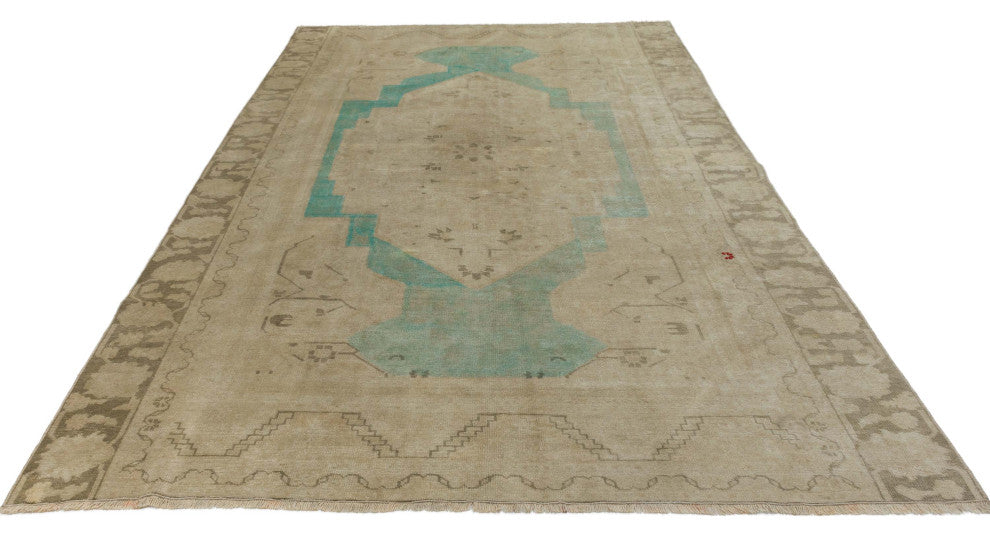 Vintage Turkish Hand-Knotted Rug 5' 7" x 8' 8", 67 in. x 104 in.