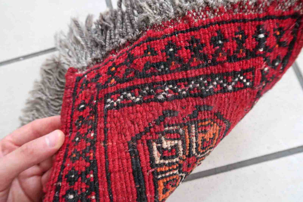 Handmade Vintage Afghan Ersari Mat 0.7'x0.9', 24cmx30cm, 1970s