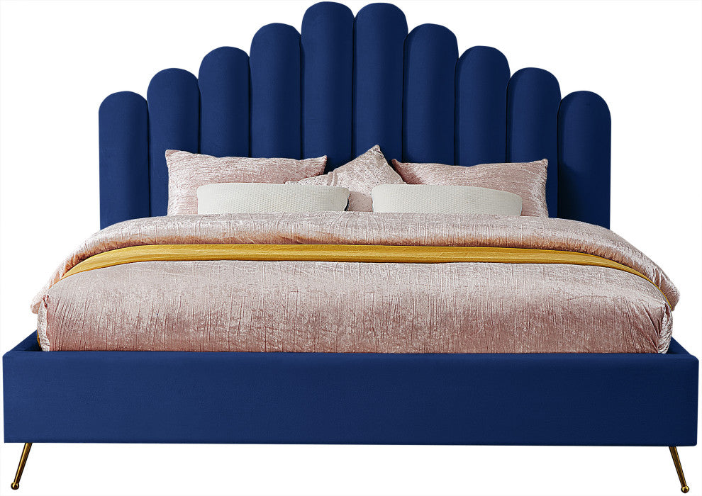 Lily Velvet Bed, Navy, King