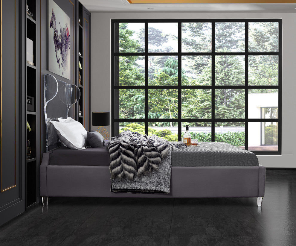 Ghost Velvet Upholstered Bed, Gray, King