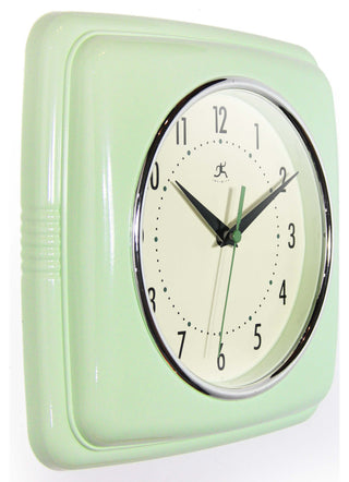 Square Retro 9.25 in Light Green Wall Clock