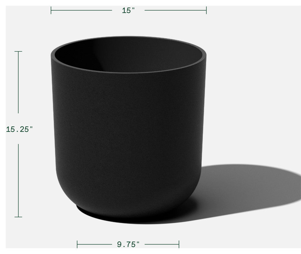Pure Series Kona Planter, Black, 15", 2 Pack