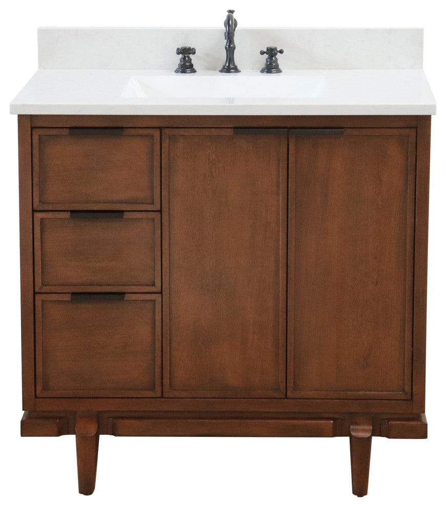 37" Single Sink Vanity, Dark Cherry With Engineered Stone Top