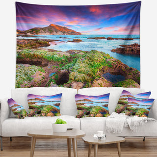 Giallonardo Beach Spring Sunset Seashore Photo Wall Tapestry, 92"x78"