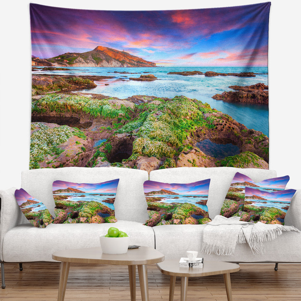 Giallonardo Beach Spring Sunset Seashore Photo Wall Tapestry, 92"x78"