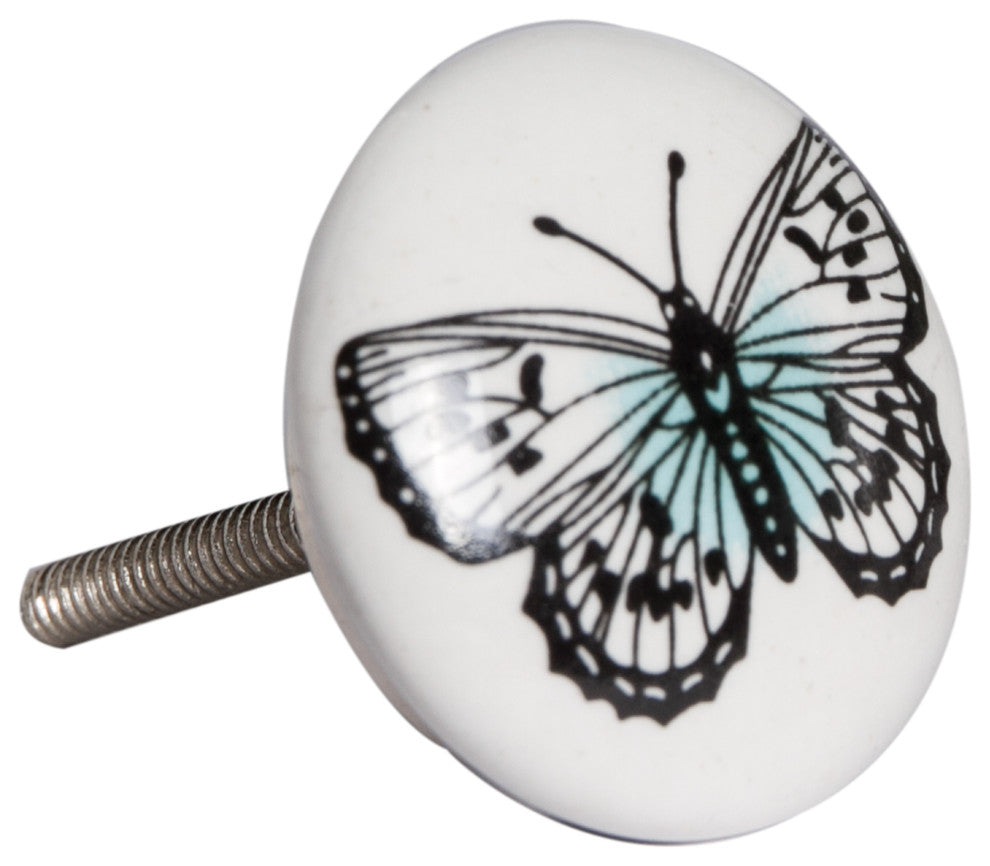 Knob-It Vintage Handpainted Ceramic Knobs, Set of 12, White/Black/Blue