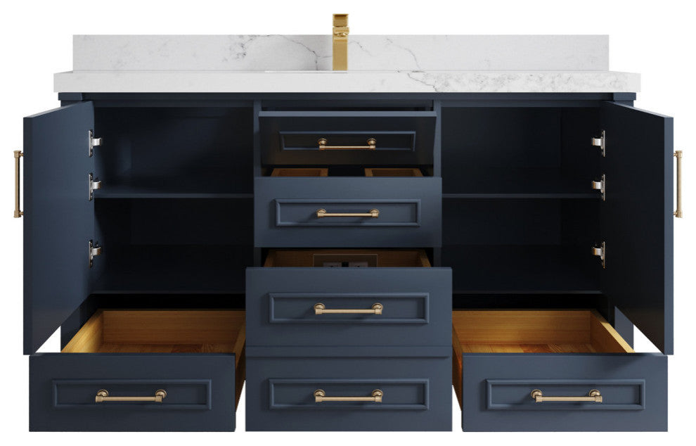 Aberdeen 60 Single Bathroom Vanity in Hale Navy Blue  2" Calacatta Nuvo