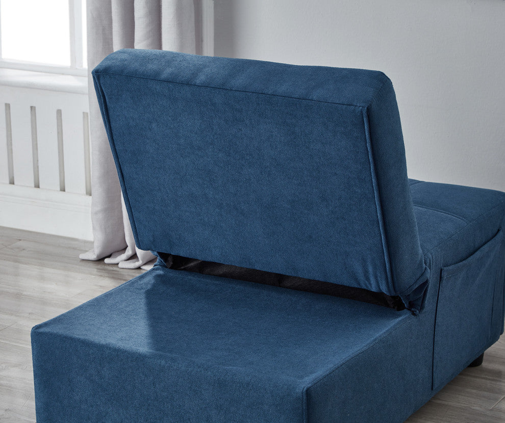 GDF Studio Sofa Bed Convertible Sleeper Chair Bed with Side Pocket, Blue