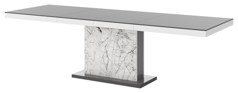 MOKA Dining Table with Extension, Grey/White Venatino
