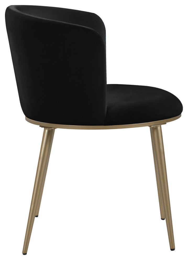 Skylar Dining Chair, Set of 2, Black Velvet, Brushed Gold Iron Legs