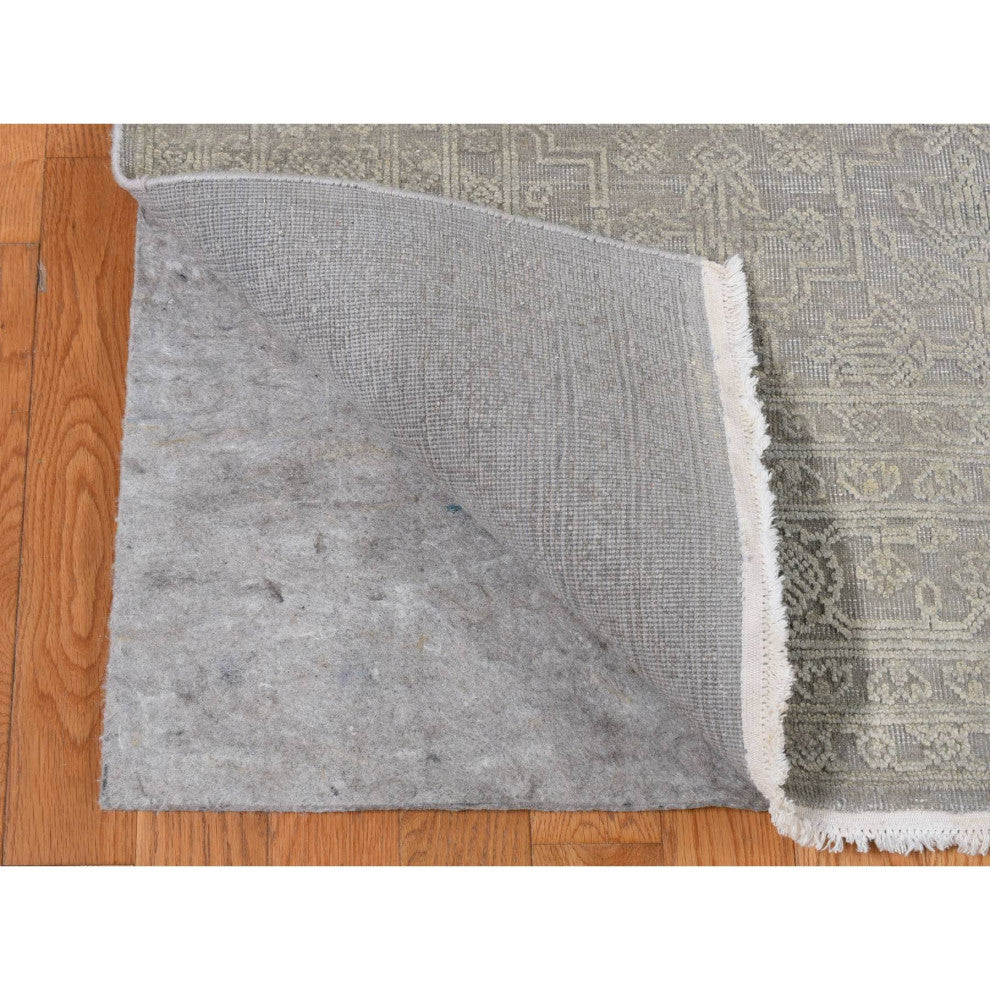 Battleship Gray, Silk With Wool, Tone on Tone, Hand Knotted, Rug, 8'10"x12'