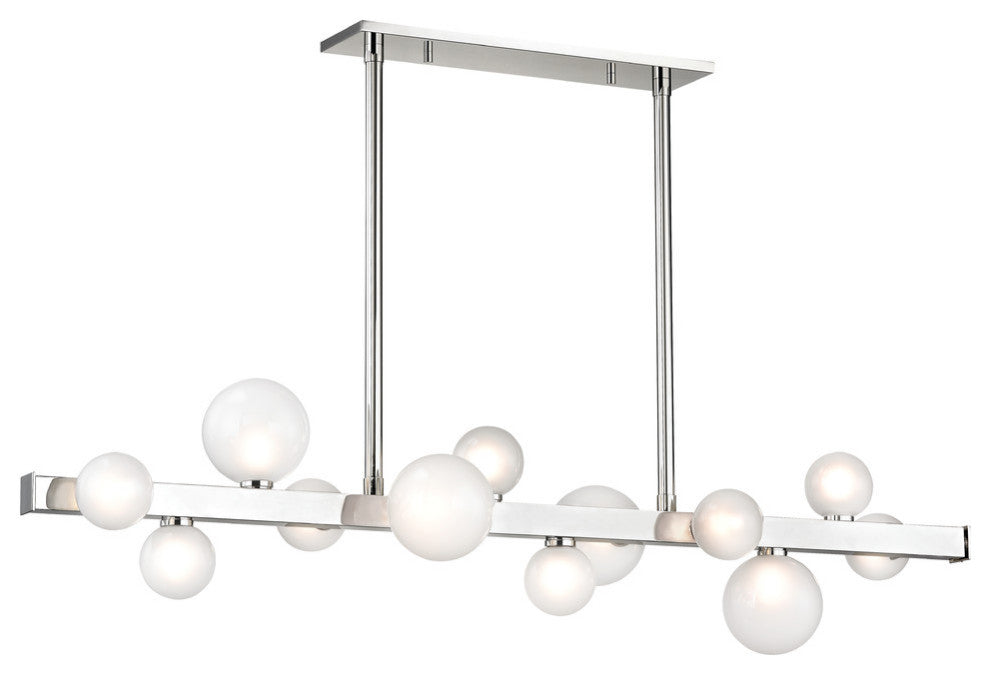 Mini Hinsdale 12 Light LED Island, Polished Nickel Finish, White Opal Glass