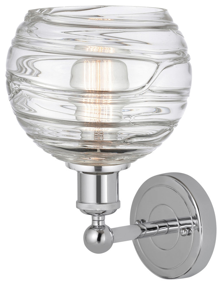 Athens Deco Swirl 1 Light Wall Sconce, Polished Chrome, Clear Deco Swirl Glass